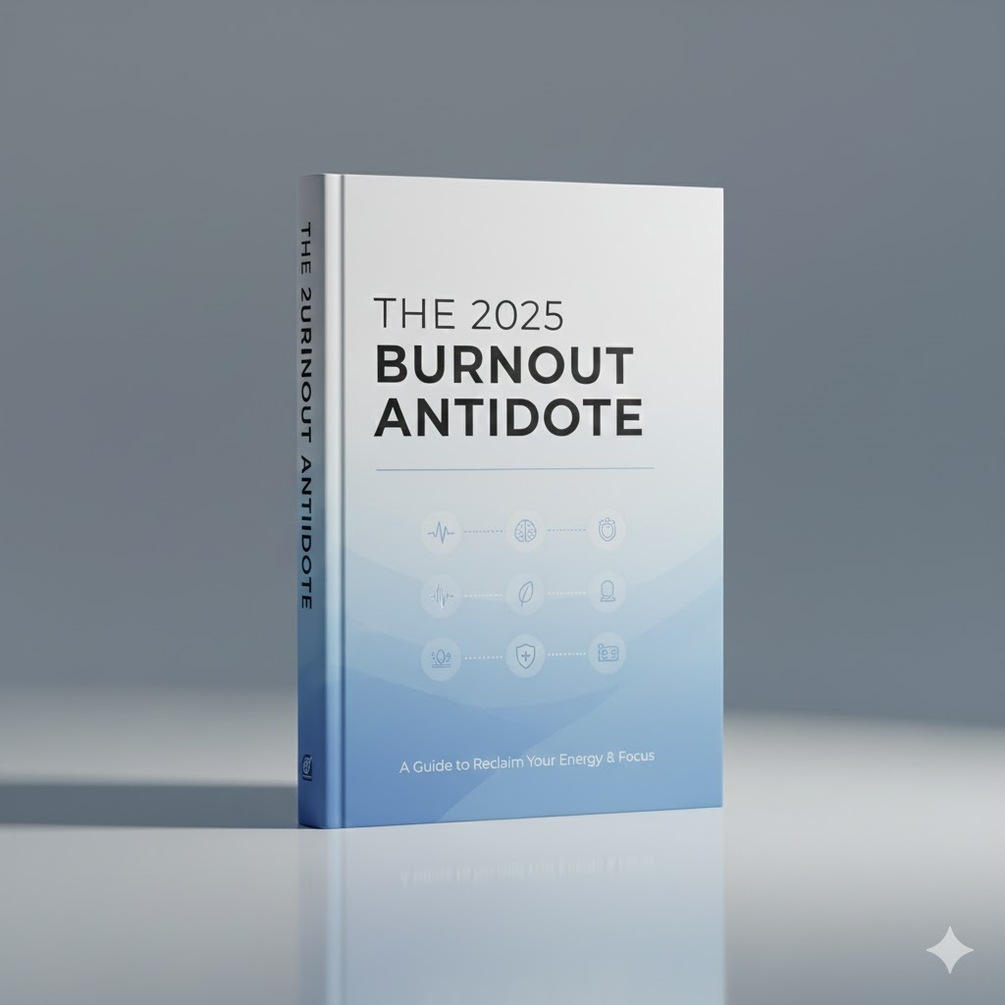 2025 Burnout Antidote eBook cover showing stress management techniques