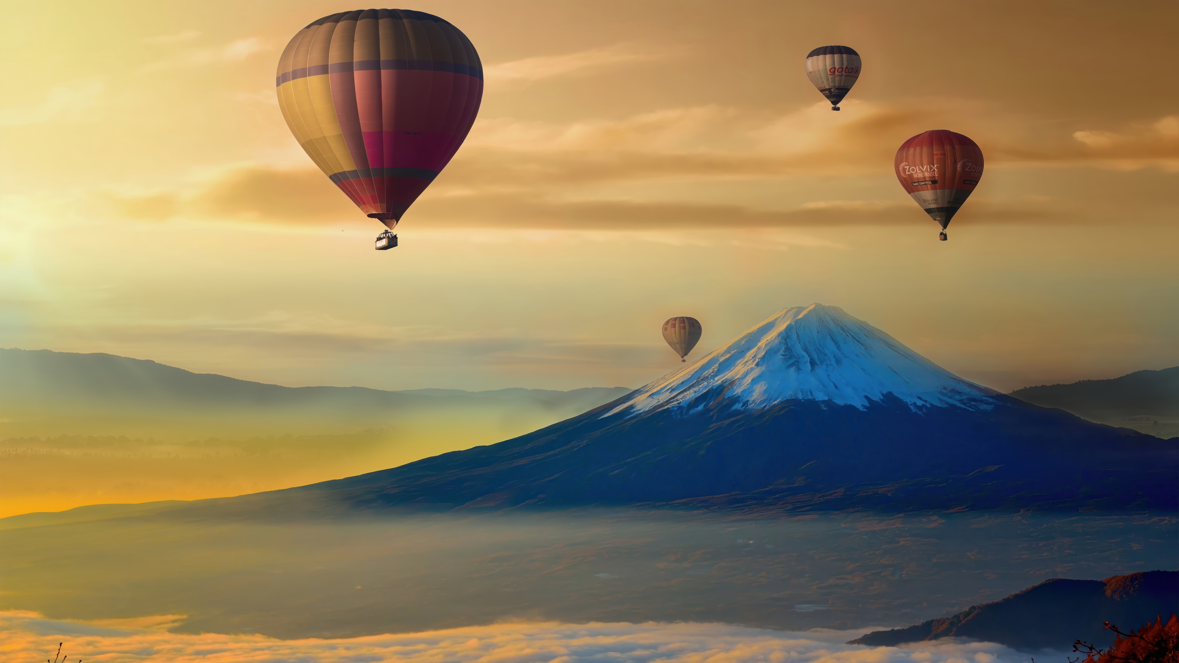 Mount Fuji Hot Air Balloons Cloud Sea Sunrise
