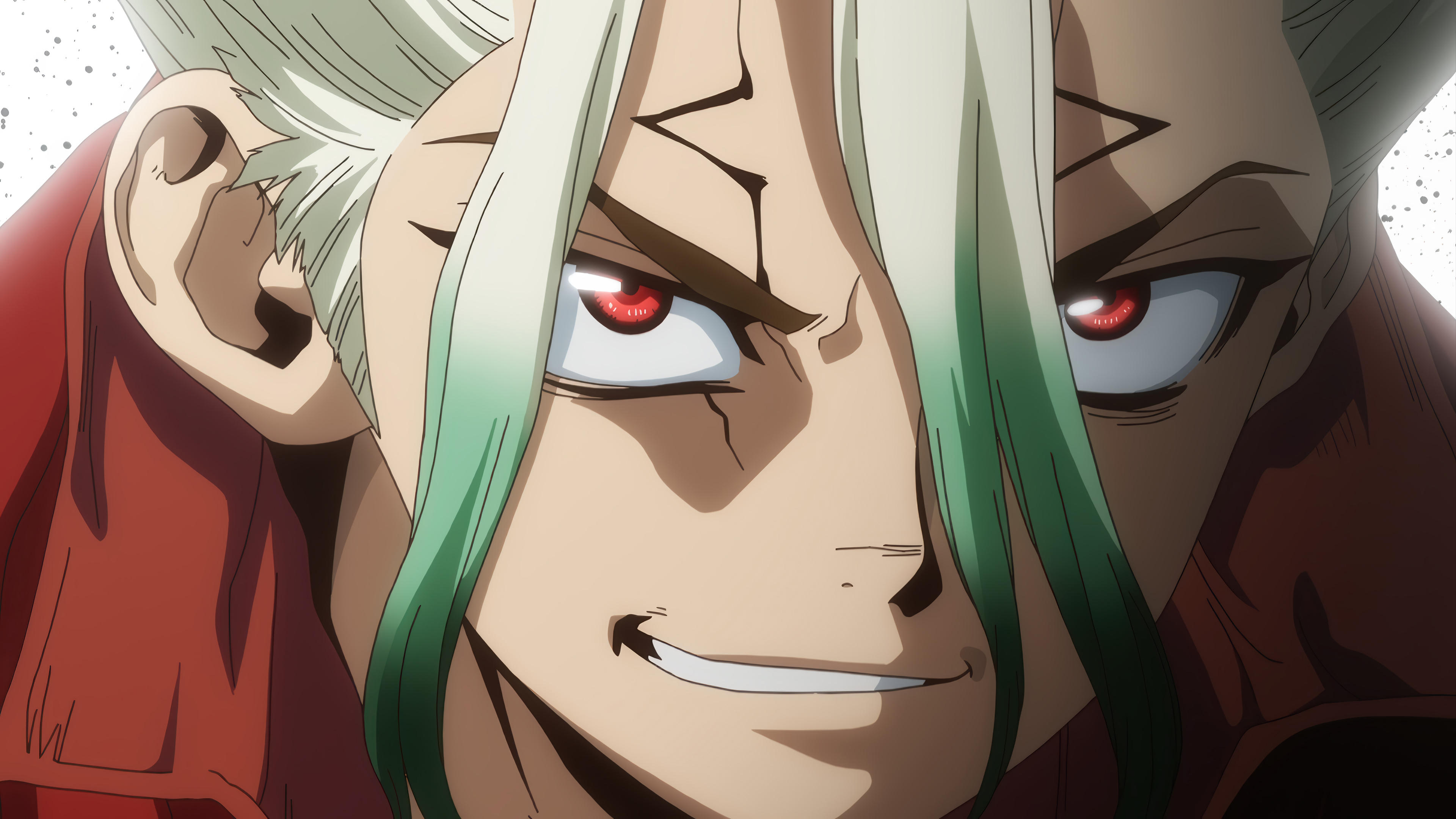 White Green Hair Cracked Anime