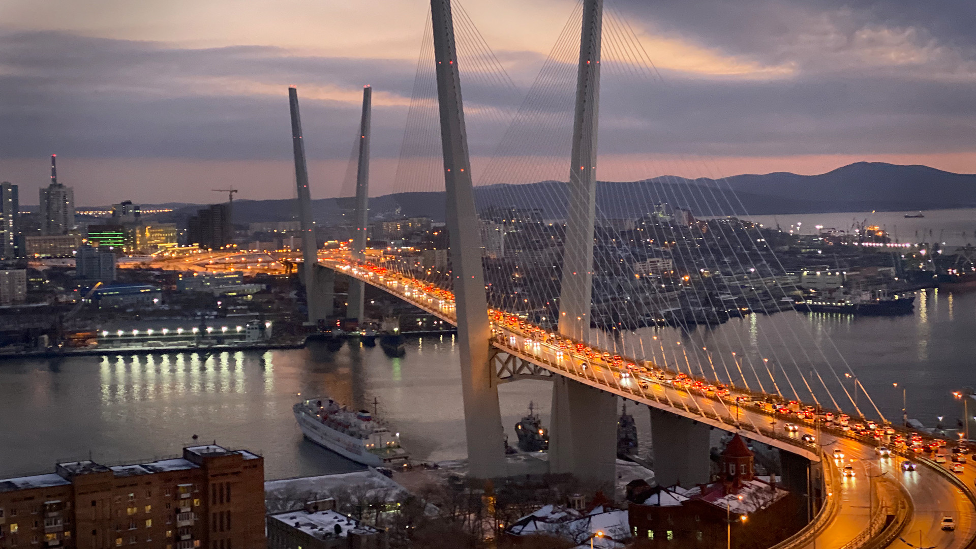 Golden Bridge Vladivostok at Sunset