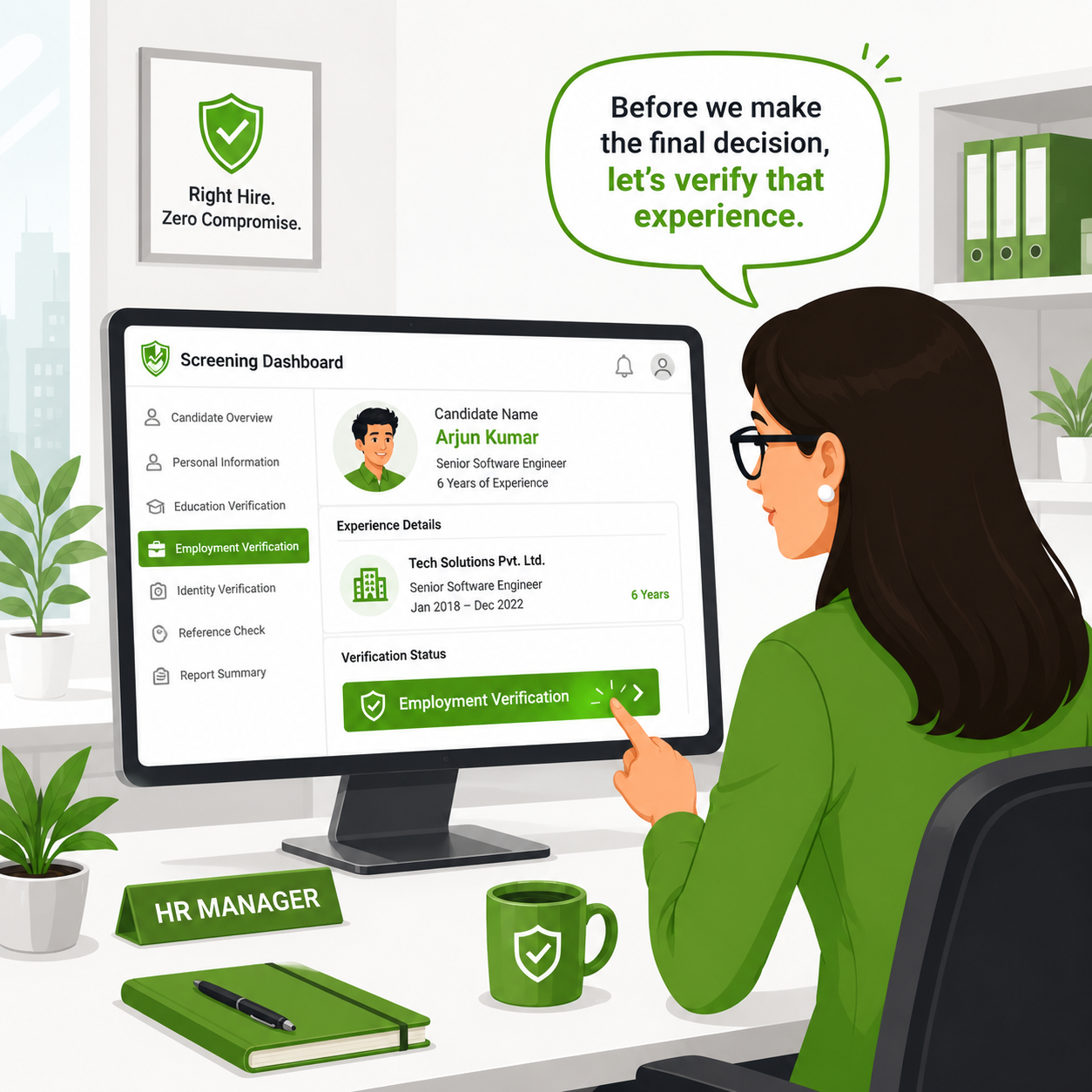 HR manager verifying experience comic