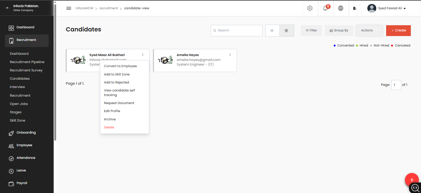 Candidate List Screenshot
