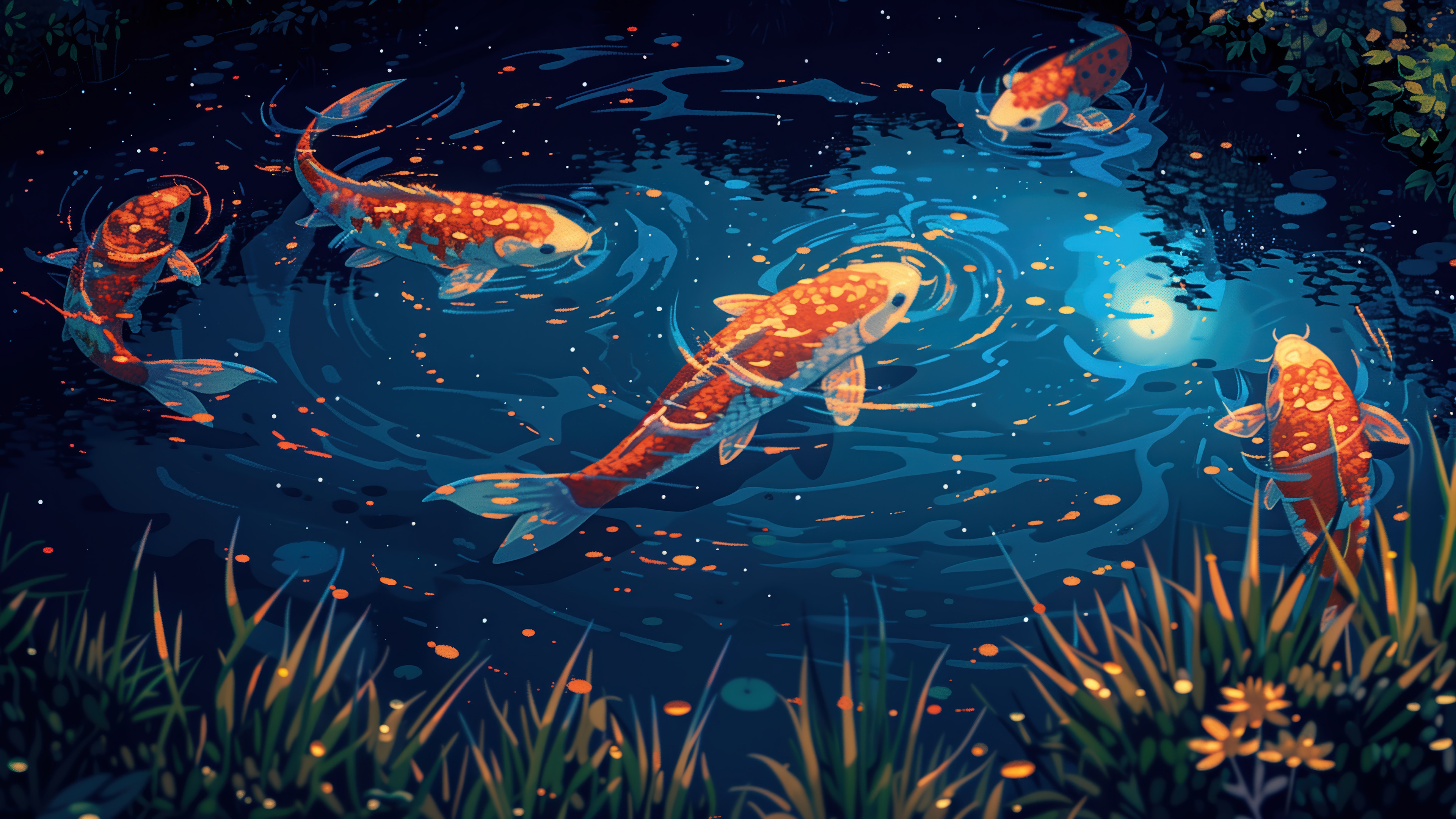Night Pond Koi Fish