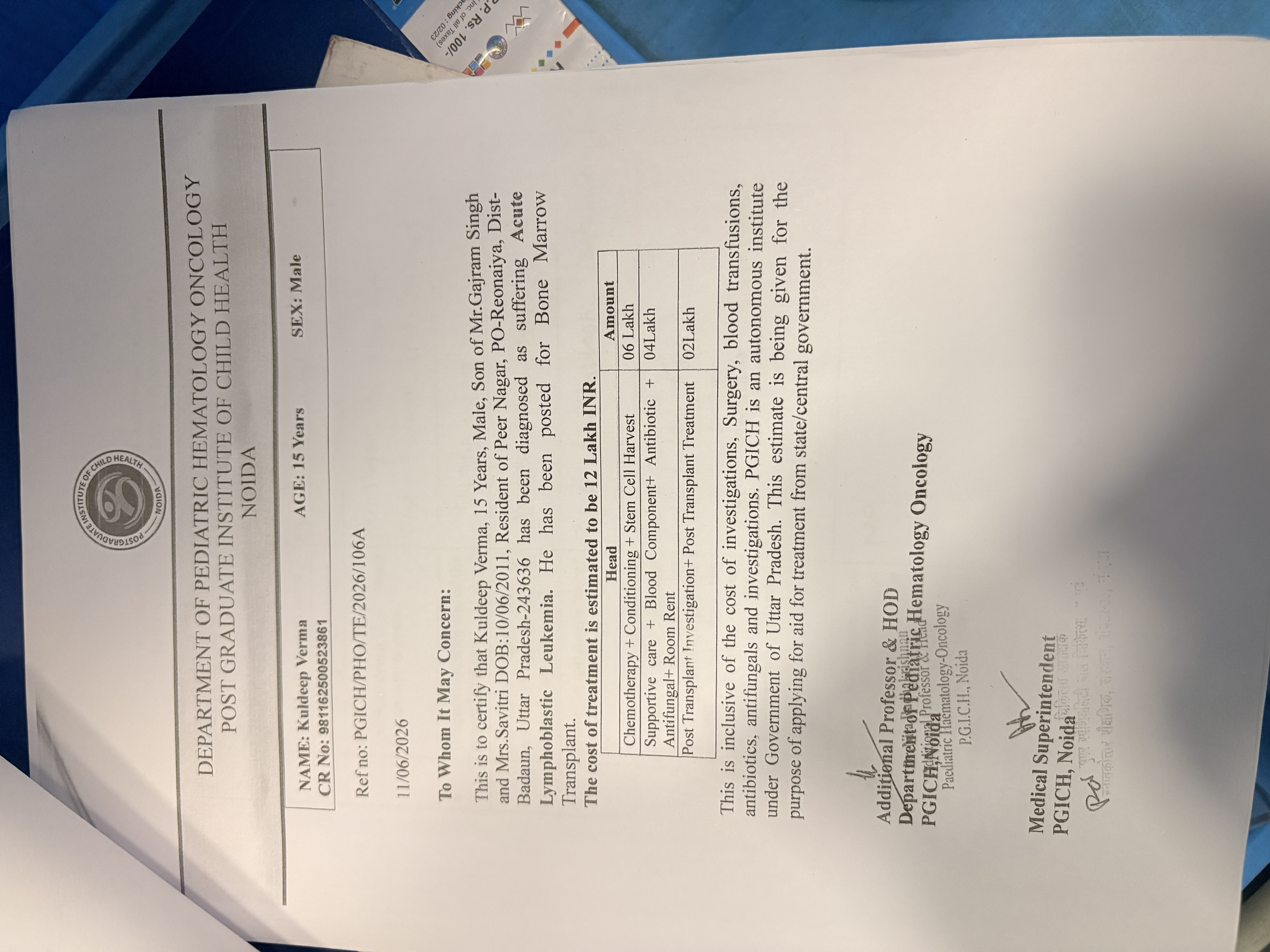 Cost Estimate Letter