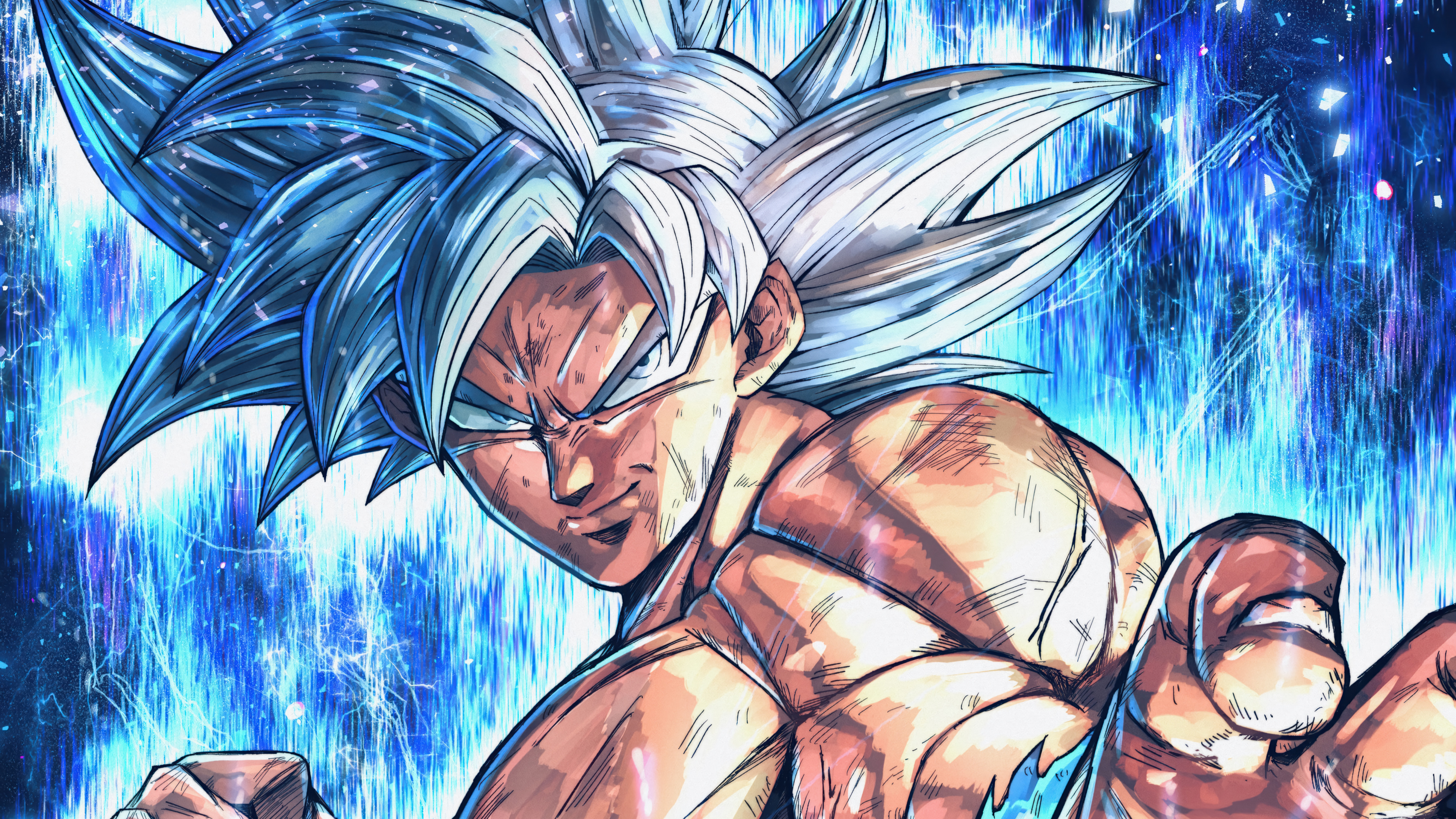 Goku Silver Hair Blue Lightning Anime