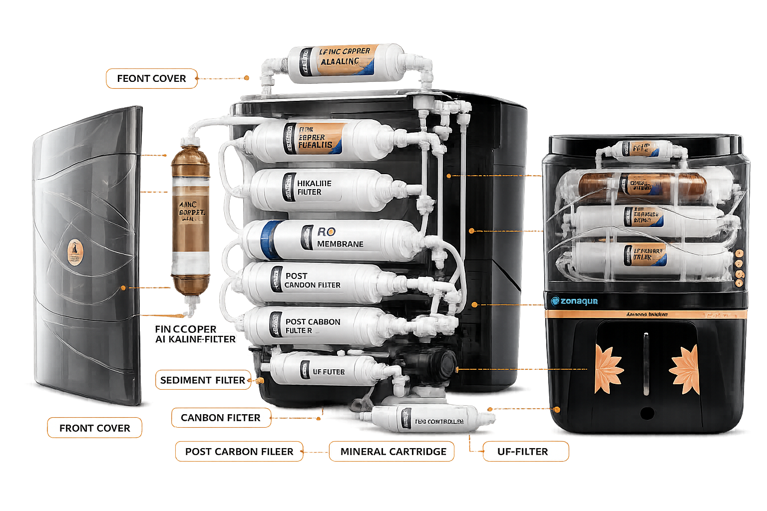 Zen Aqua Grand+ Internal Structure — 9 Stage Filter Components