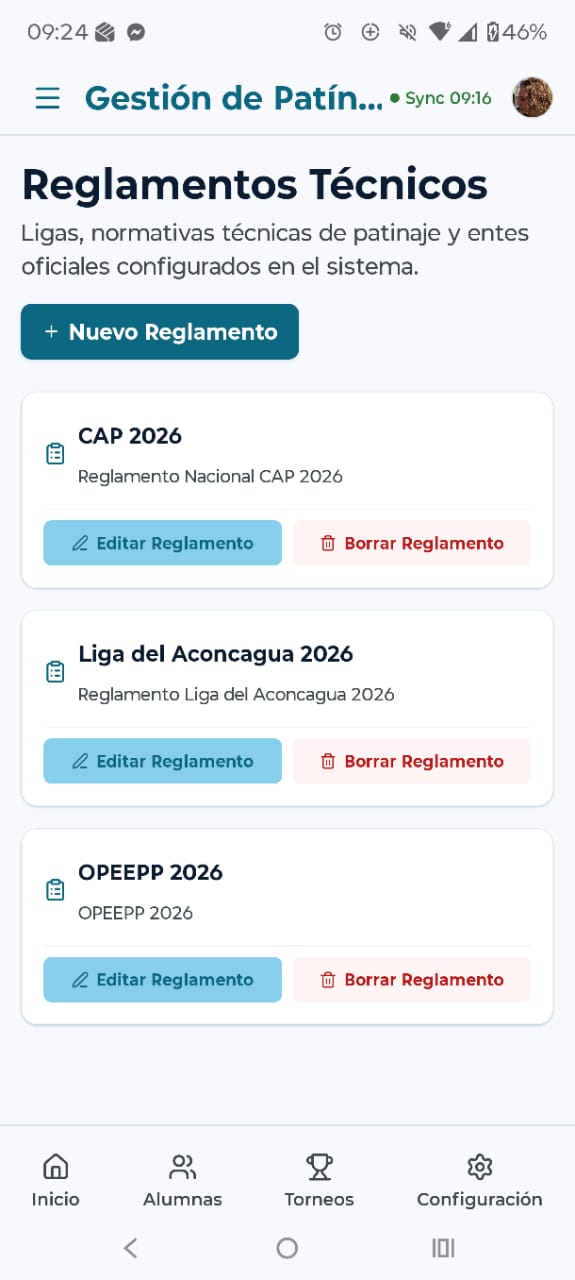 Pantalla de reglamentos técnicos