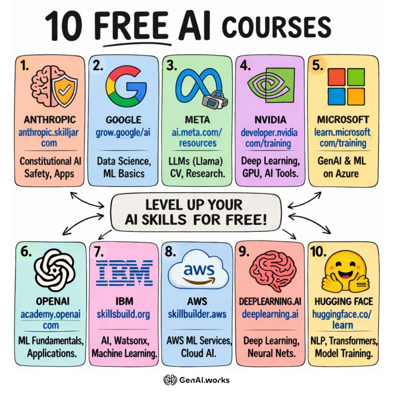 10 Free AI Courses Infographic