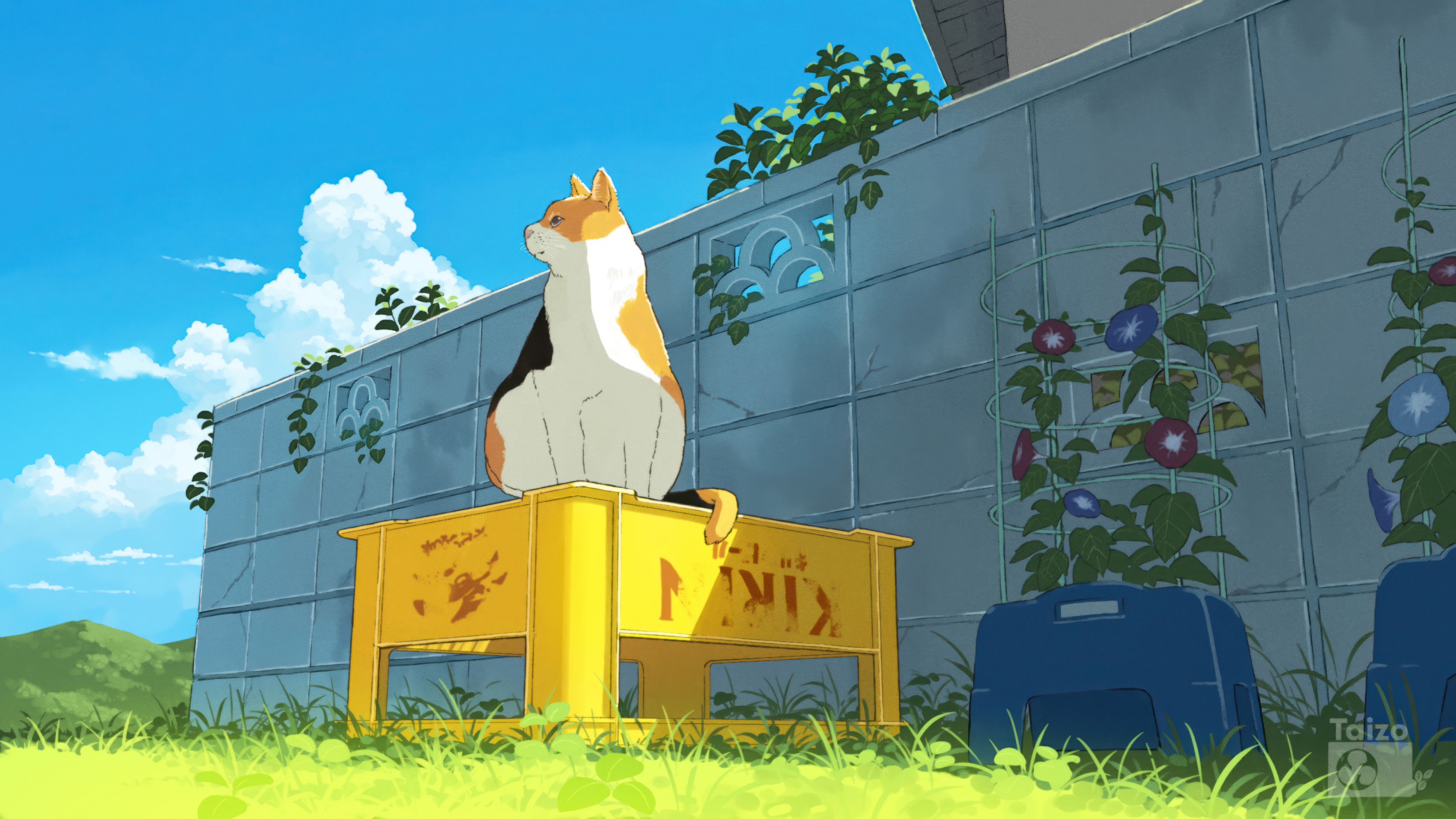 Calico Cat Garden Flowers Anime