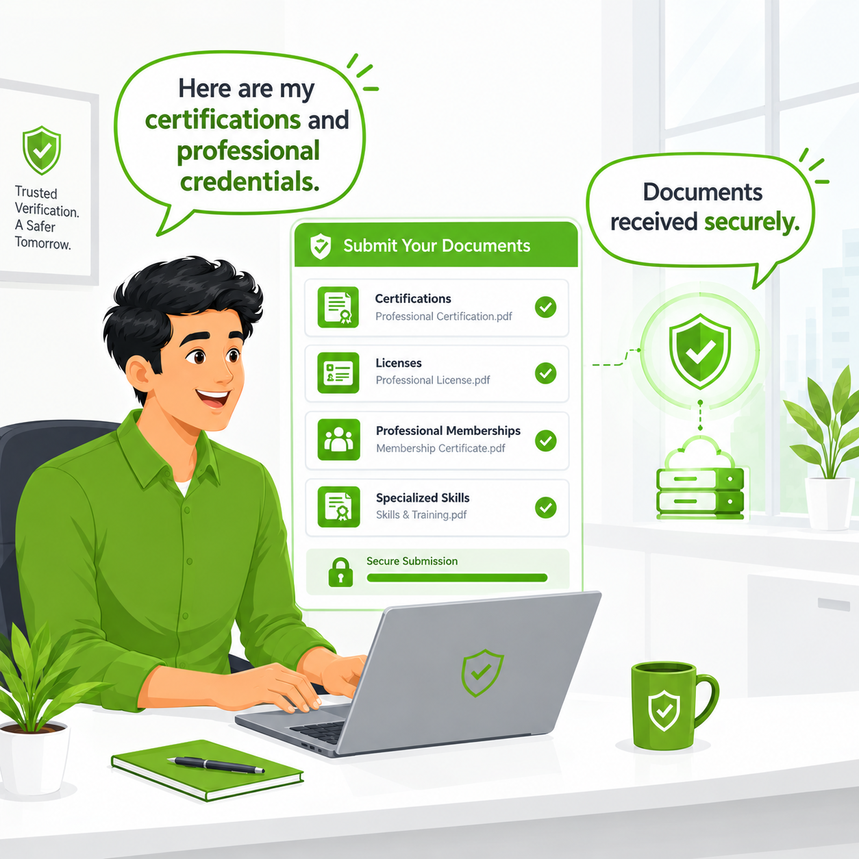Secure document submission for credential verification comic