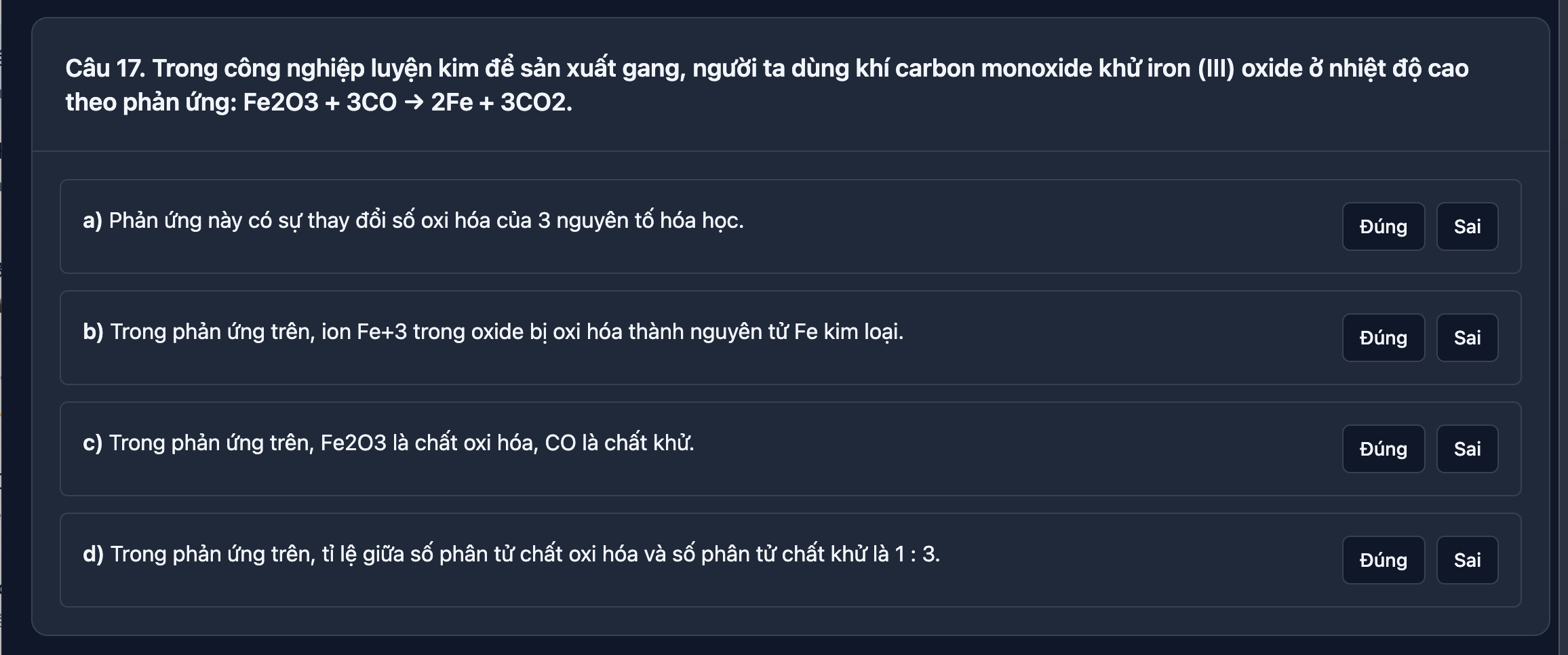 Câu hỏi đúng sai