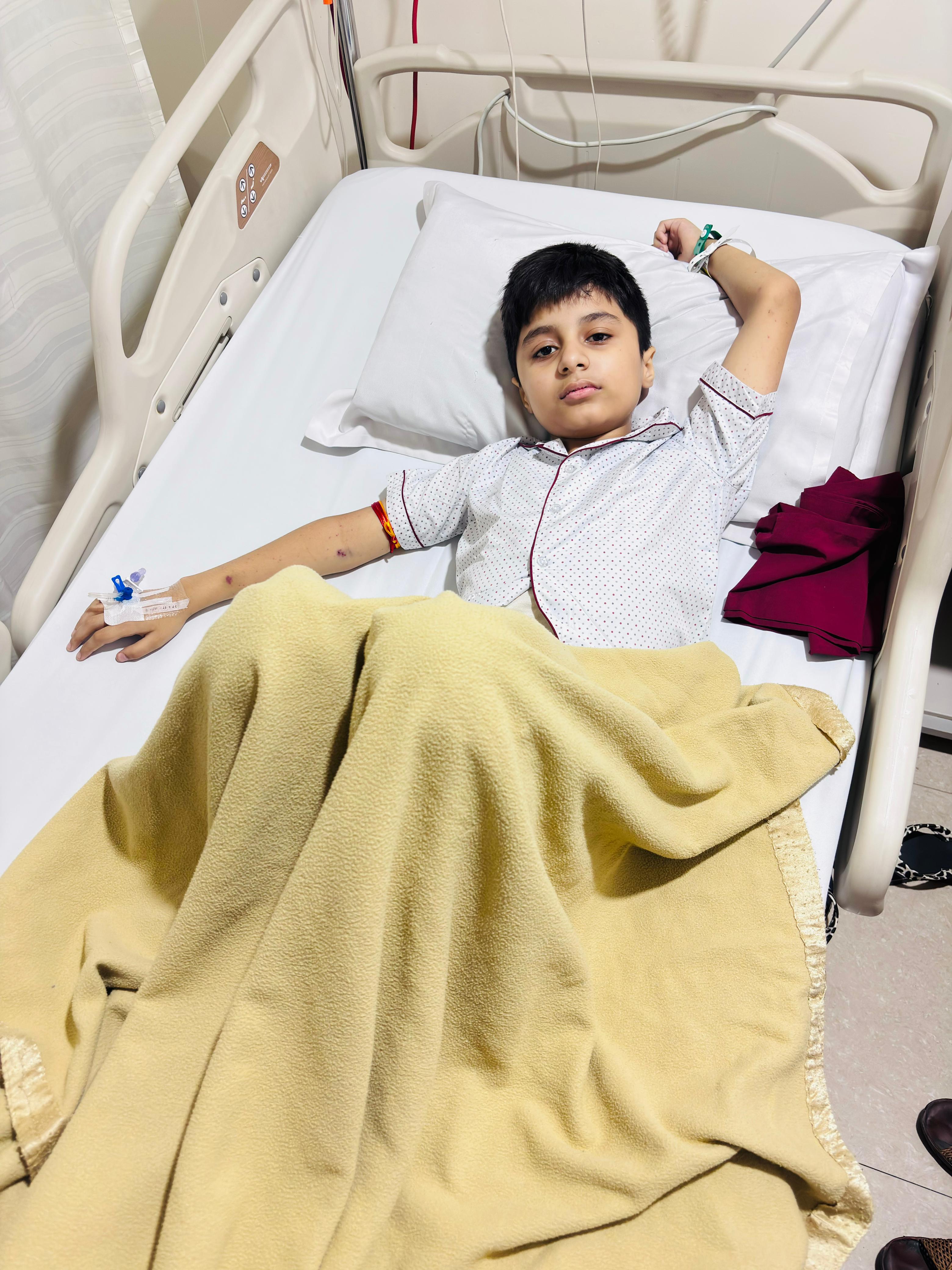 Harshit in hospital bed