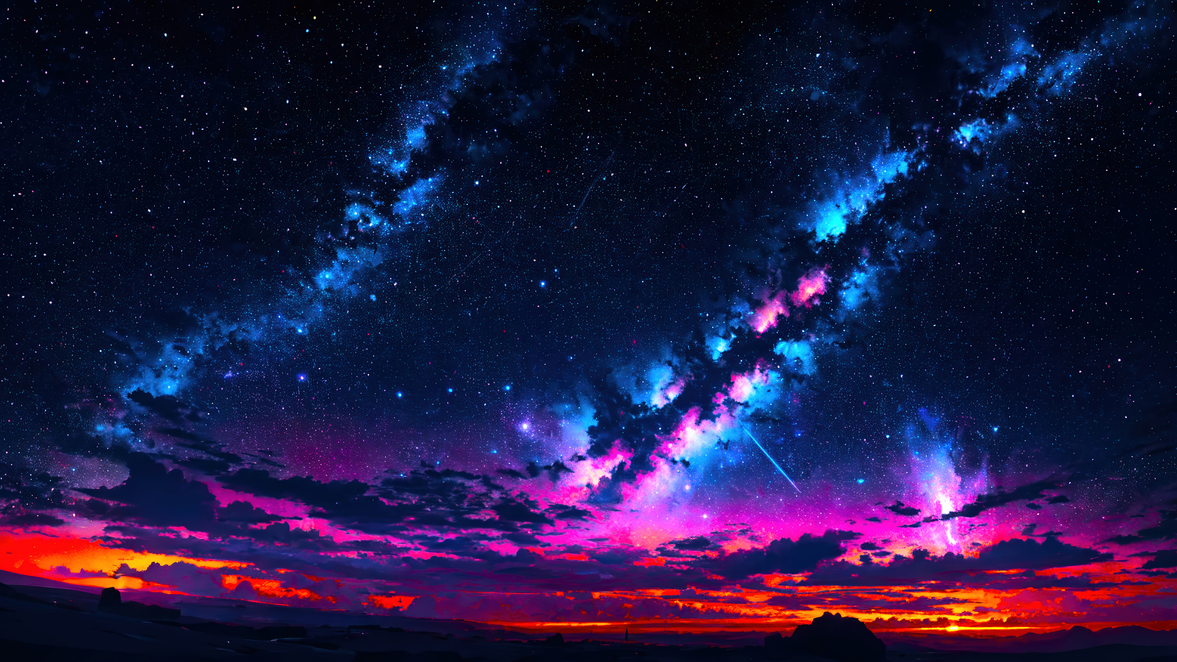 Milky Way Starry Sky Warm Pink Horizon Mountains