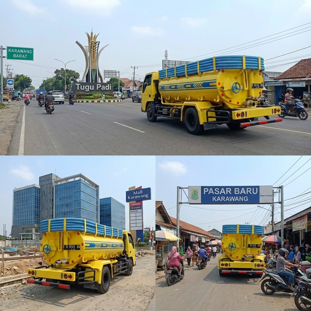Truk sedot limbah operasi di Pasar Baru Karawang