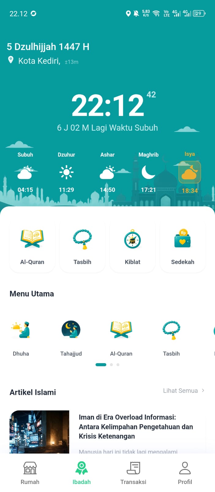 Fitur ibadah Essaku Syariah