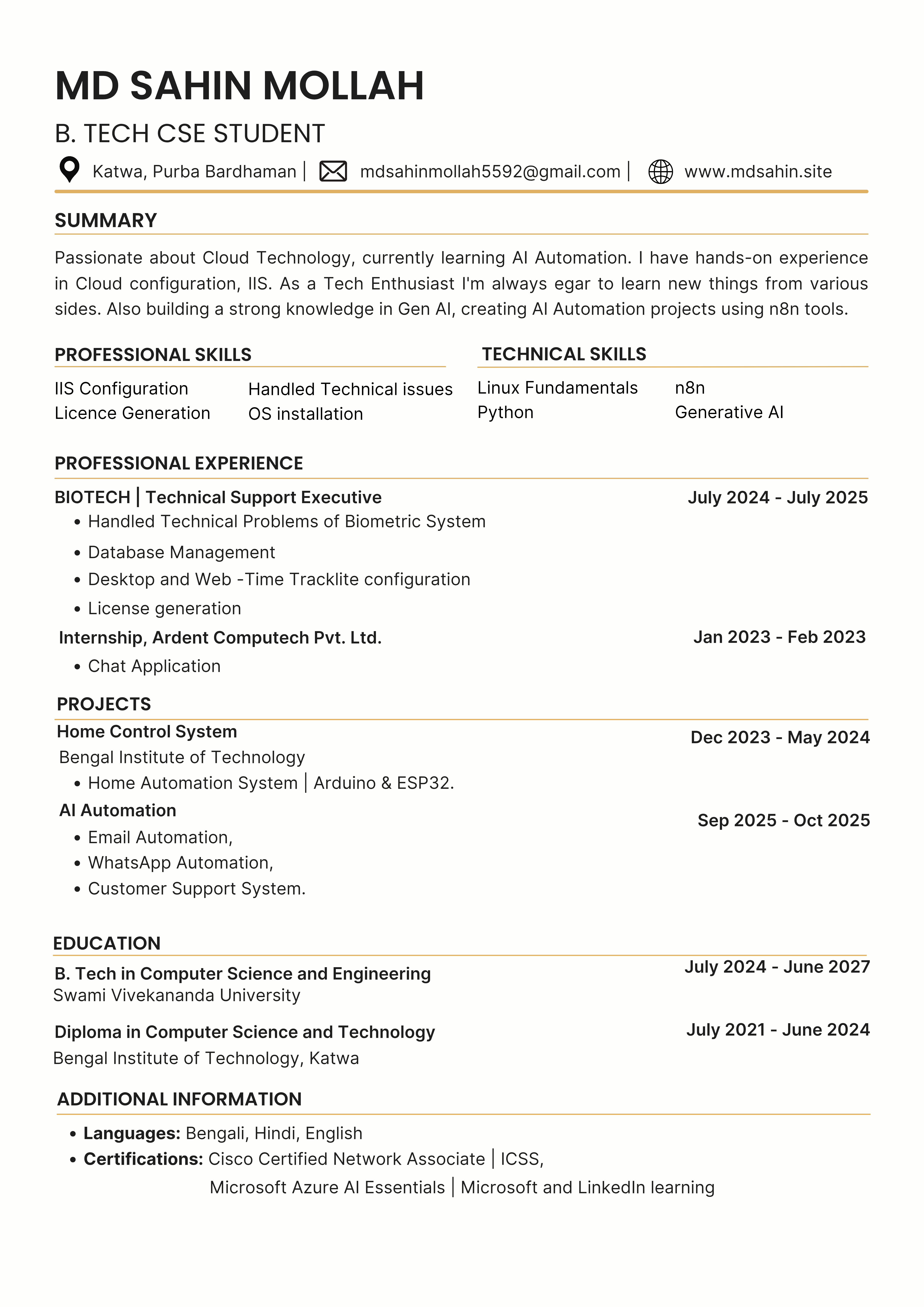 Md Sahin Mollah Resume