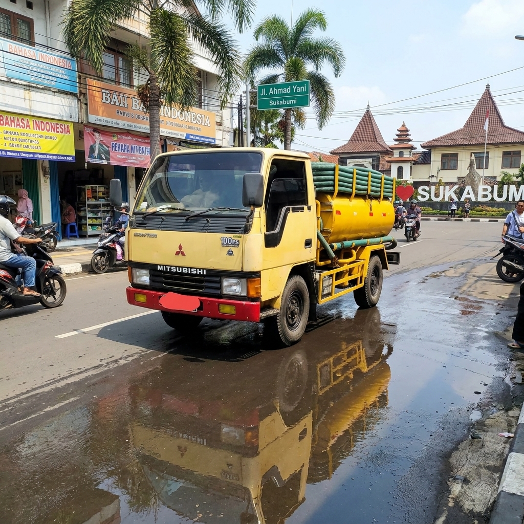 Armada truk sedot WC Mitsubishi melintas di Jl. Ahmad Yani Kota Sukabumi