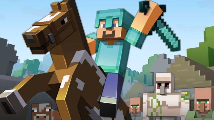 Minecraft character riding a horse