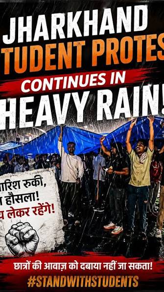 Students protesting in heavy rain