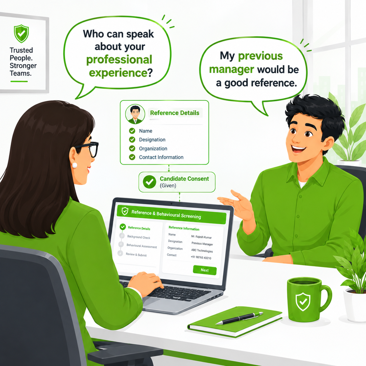 Candidate providing reference details and consent comic