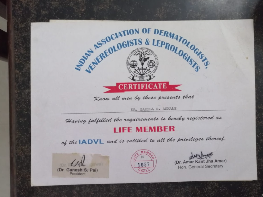 IADVL Life Member Certificate