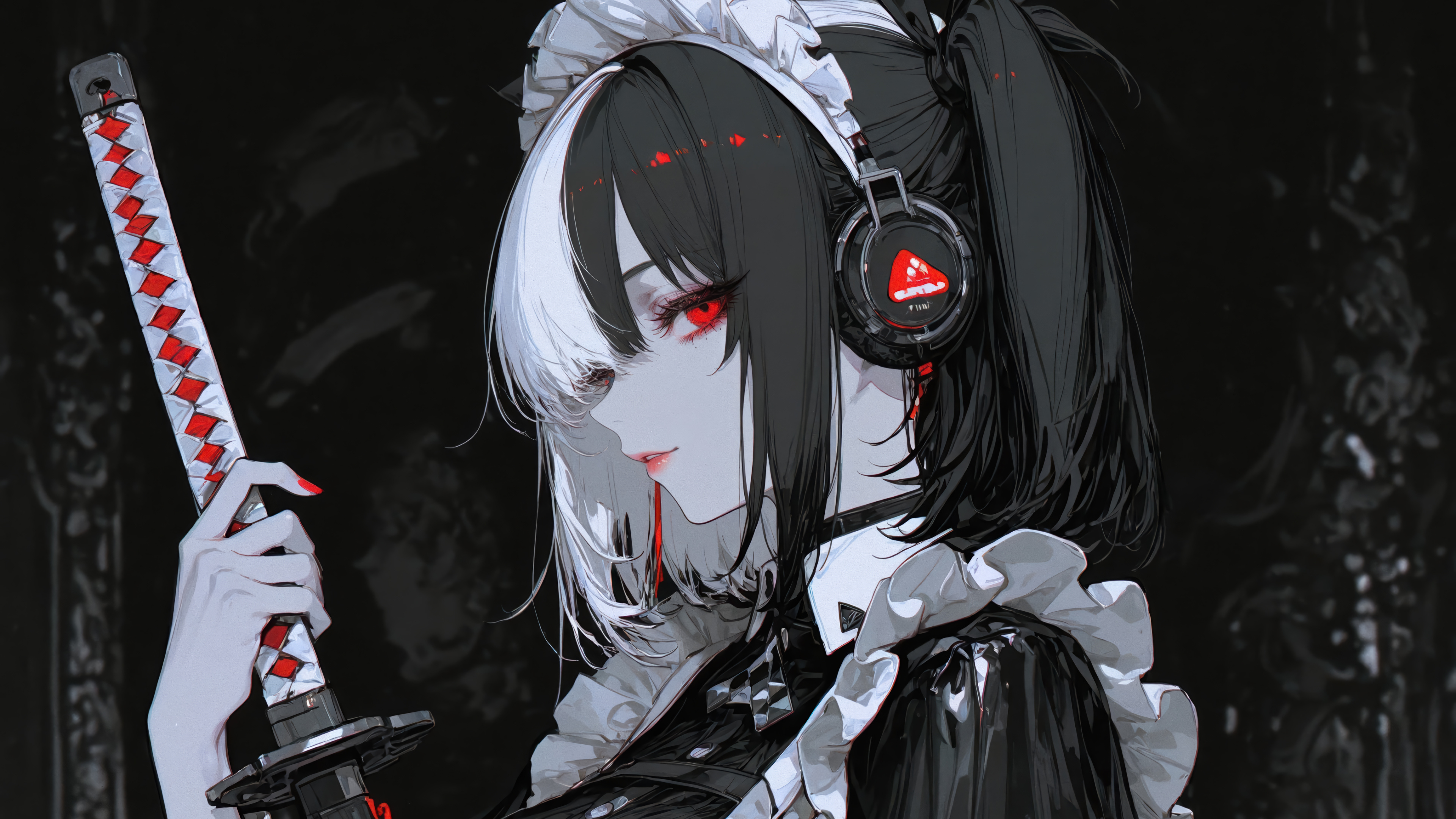 Black White Hair Katana Anime