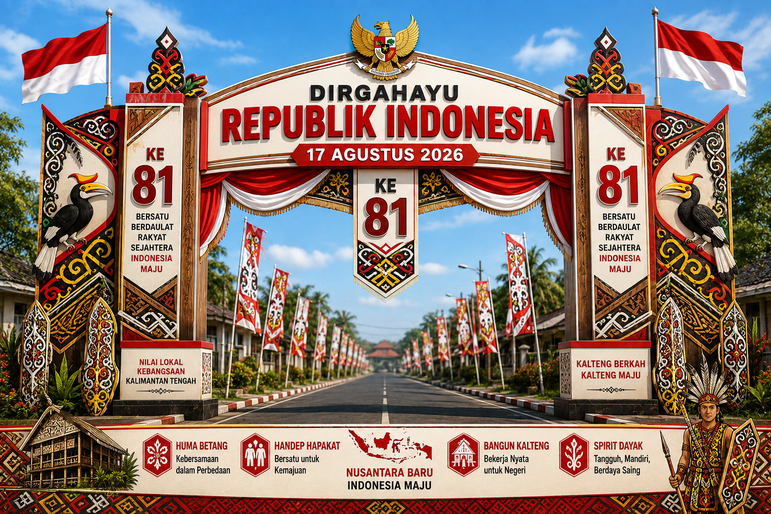 Desain gapura HUT RI 81 bertema Nusantara Baru Indonesia Maju