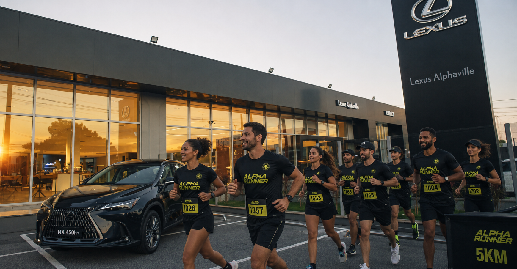 Corredores Alpha Runner na frente da Lexus Alphaville