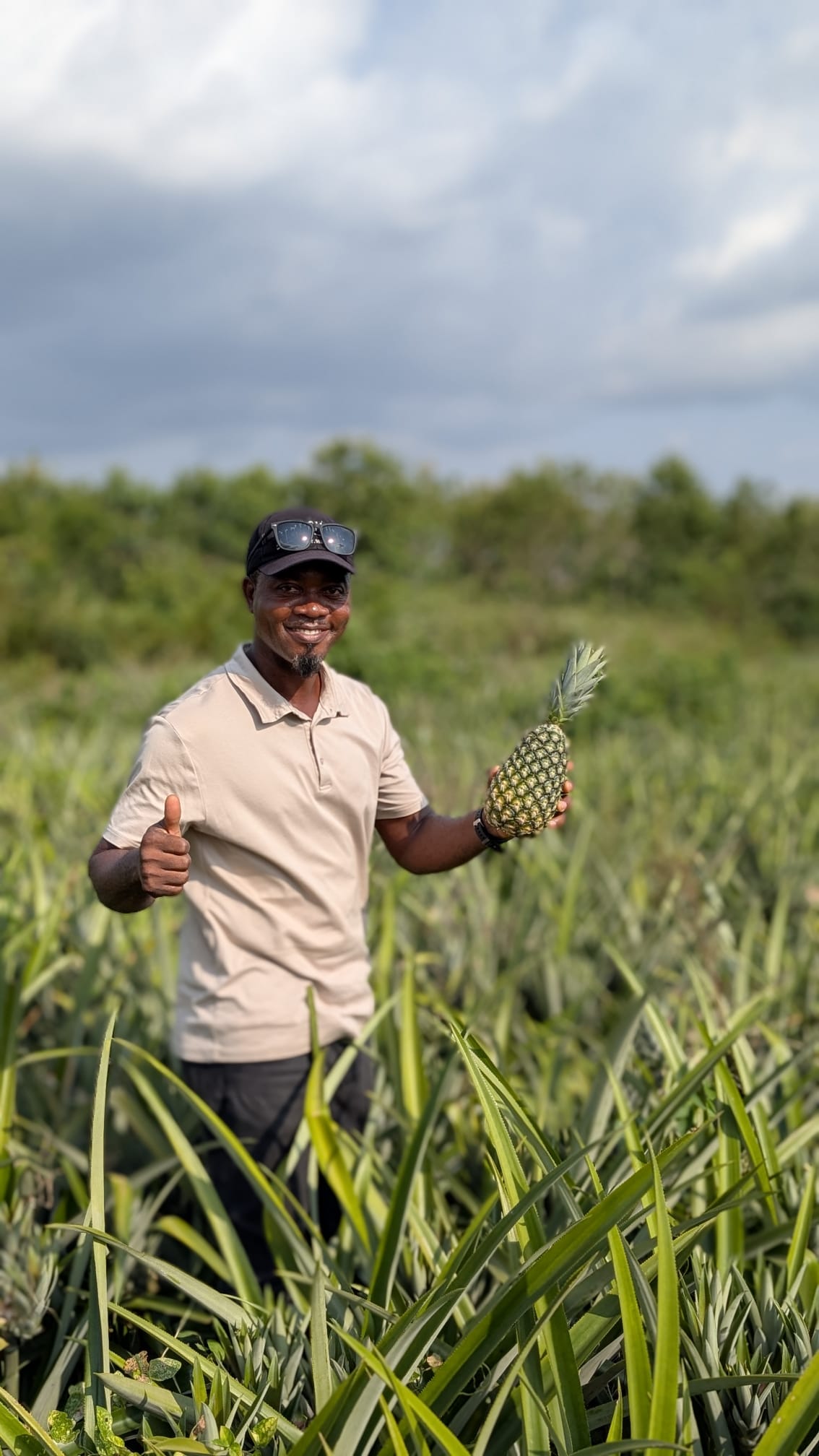 Producteur africain souriant avec un ananas