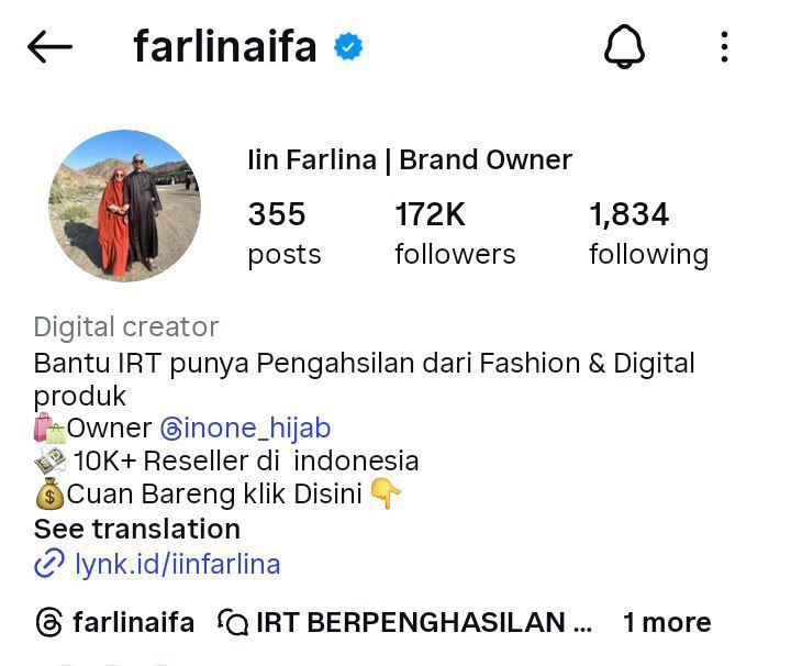 Profil Instagram Kak Iin Farlina - 172K Followers