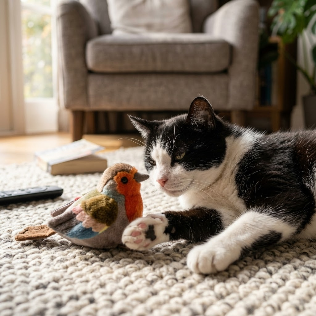 Black and white cat pawing