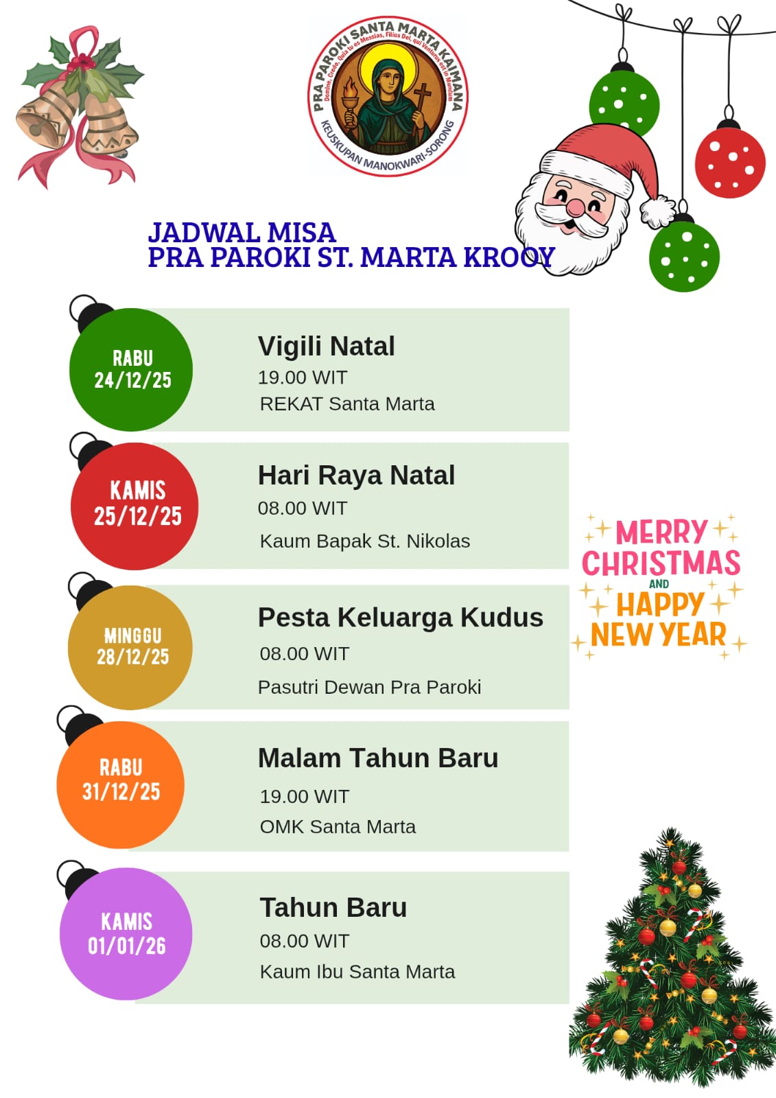 Jadwal Misa Pra Paroki St. Marta Krooy