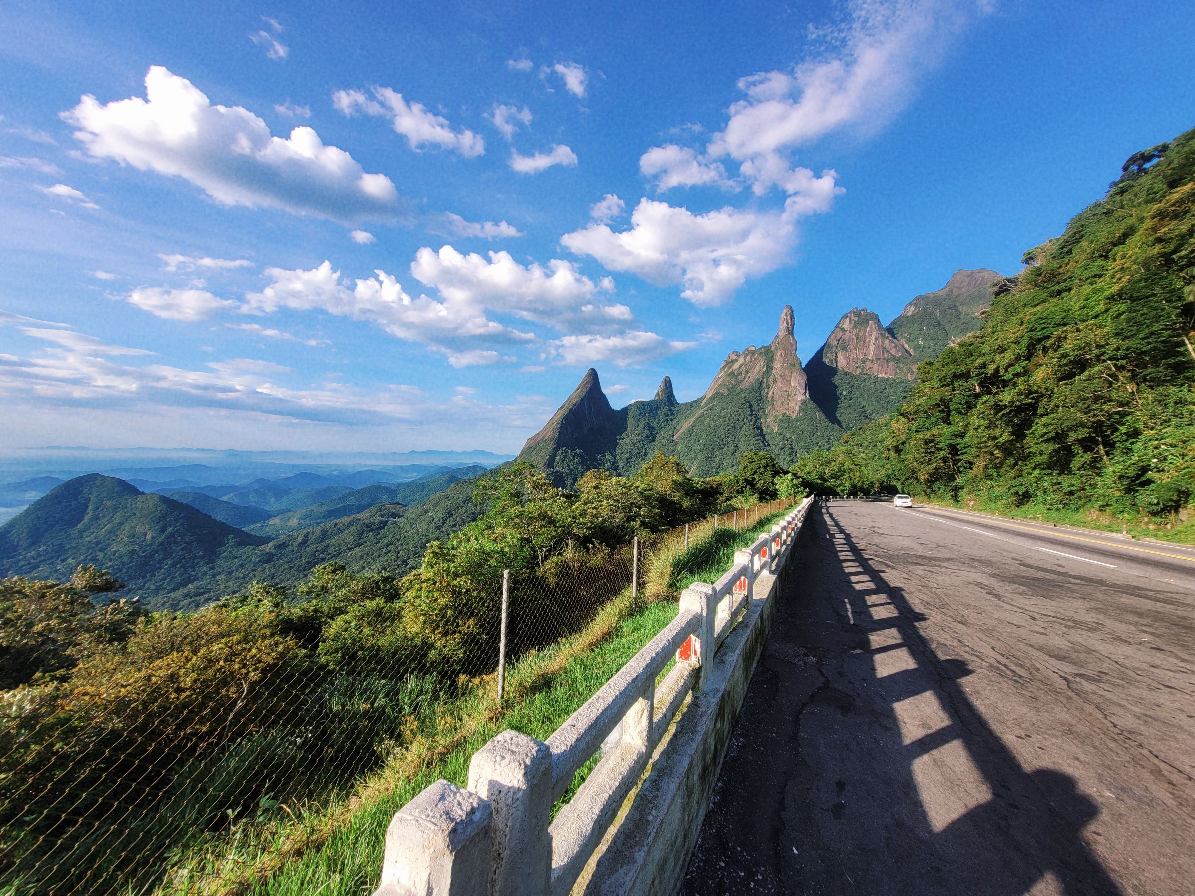 Mountain road with stone barriers