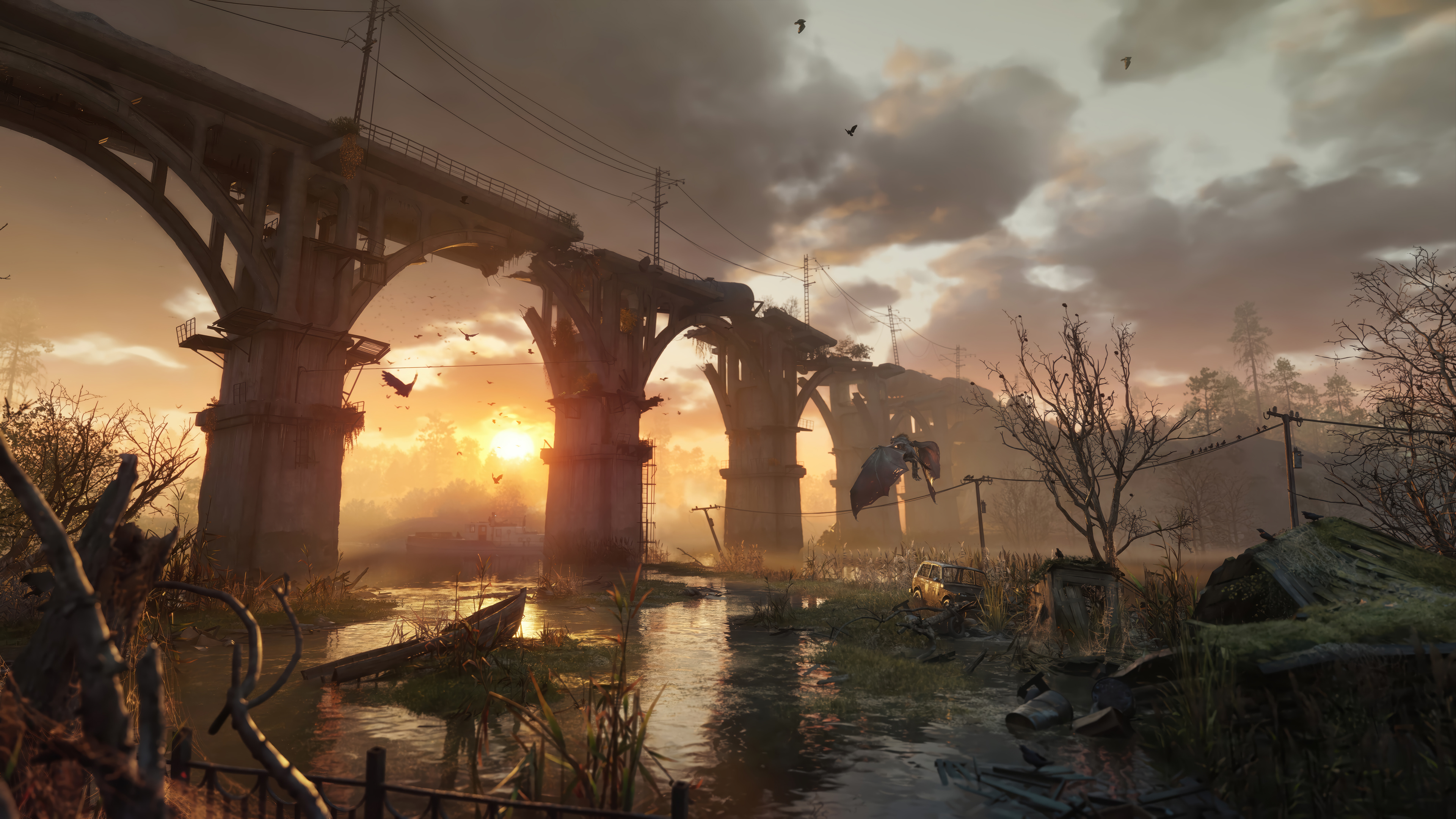 Collapsed Bridge Sunset Post Apocalypse