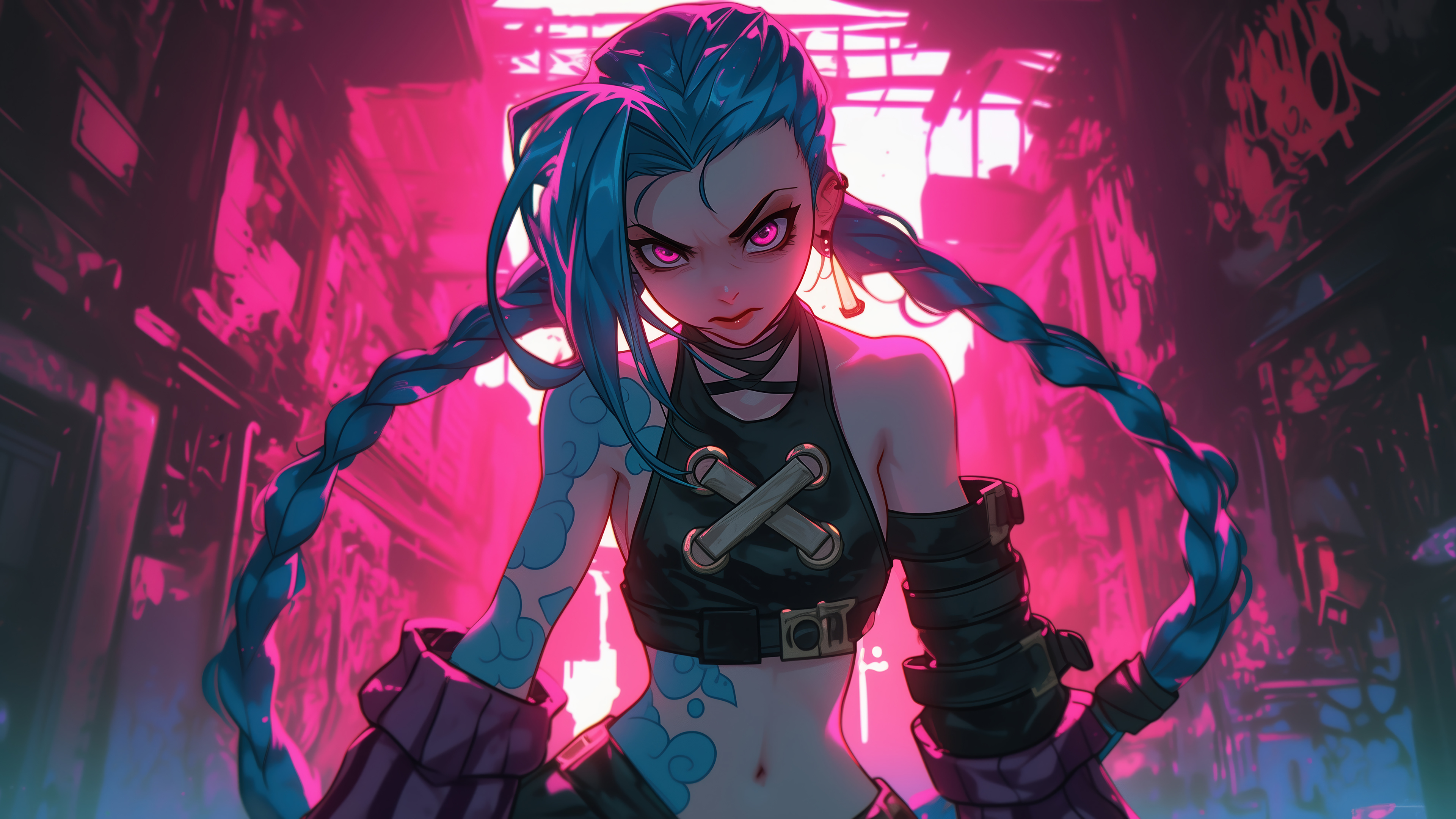 Neon Braided Girl Cyberpunk