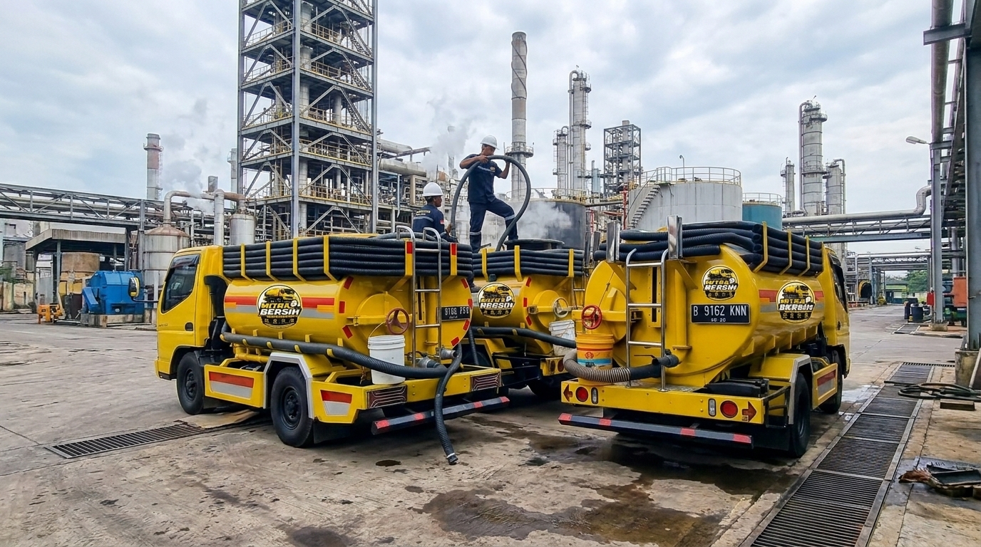 Armada vacuum tank Mitra Bersih (B 9162 KNN) di area industri Karawang