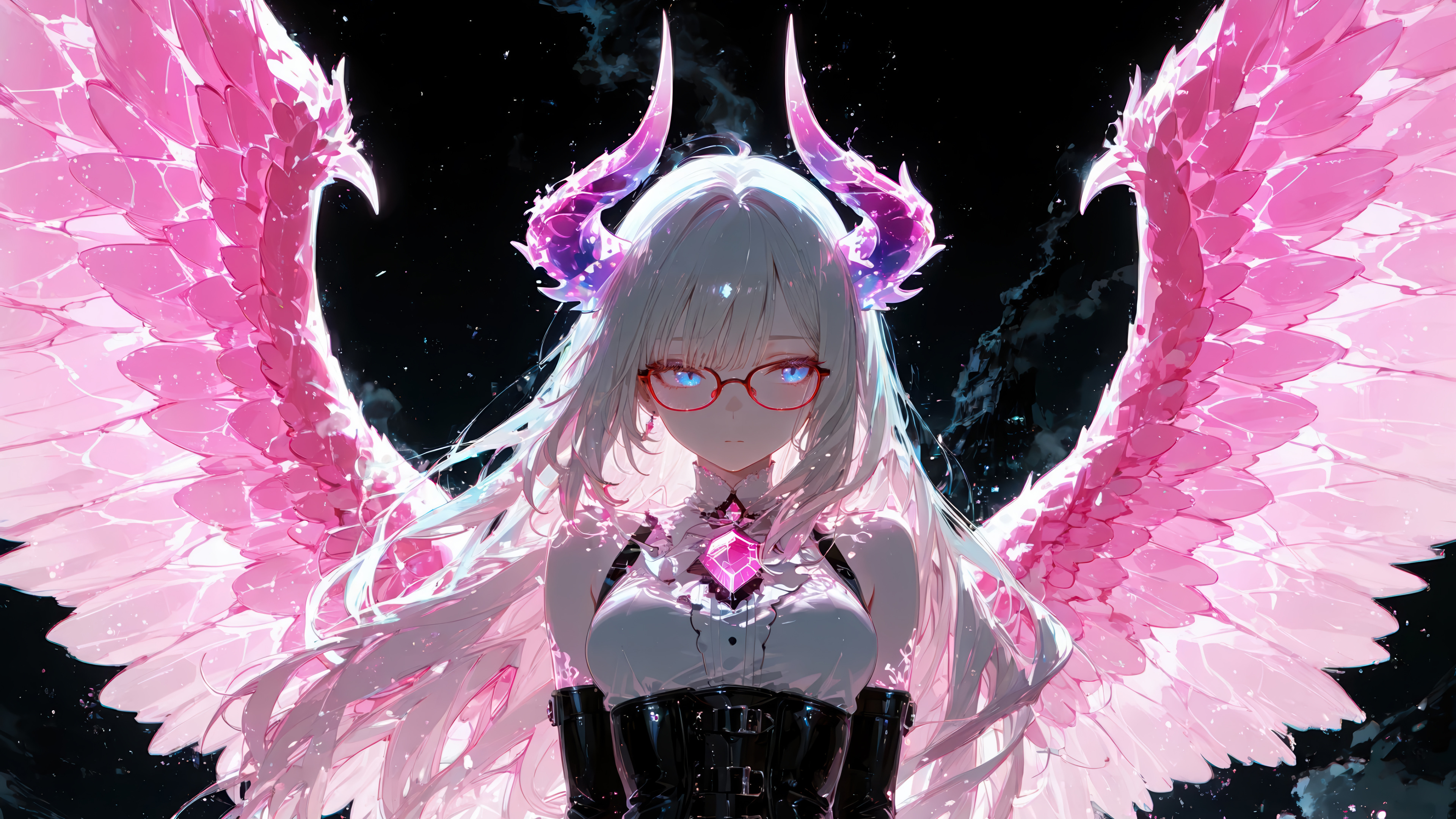 Pink Wings Glasses Girl Anime