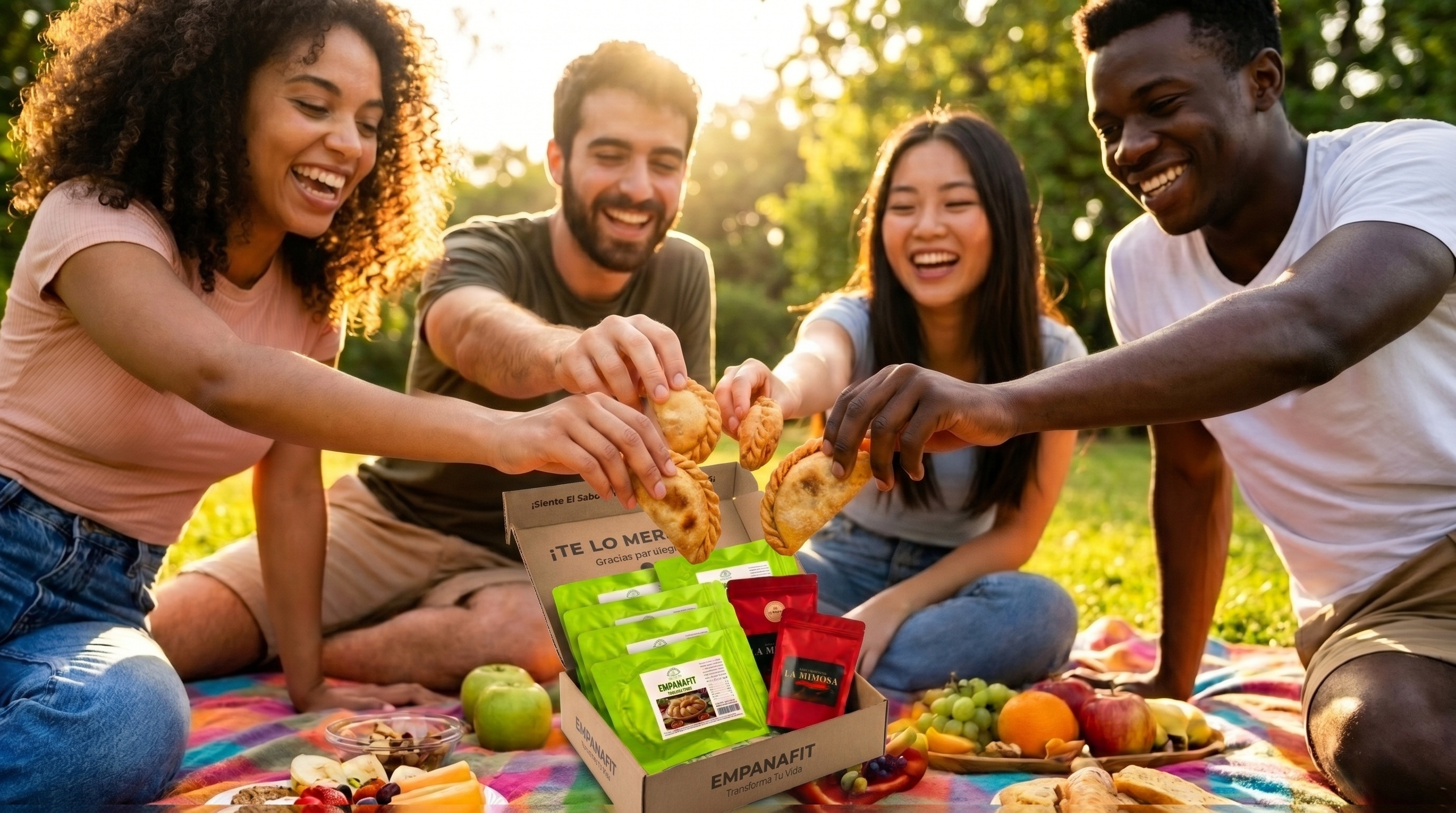 Amigos disfrutando de Empanafit al aire libre