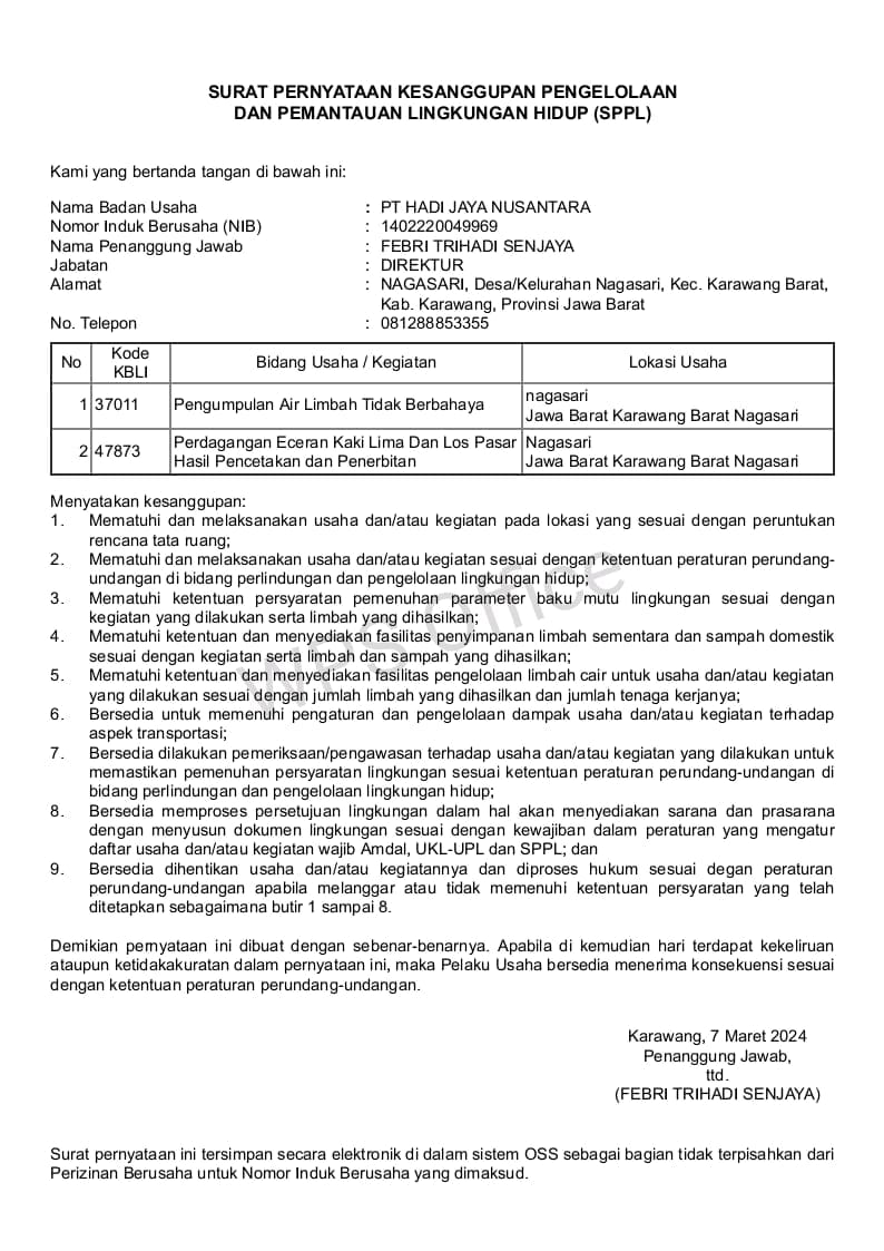 Surat Pernyataan SPPL