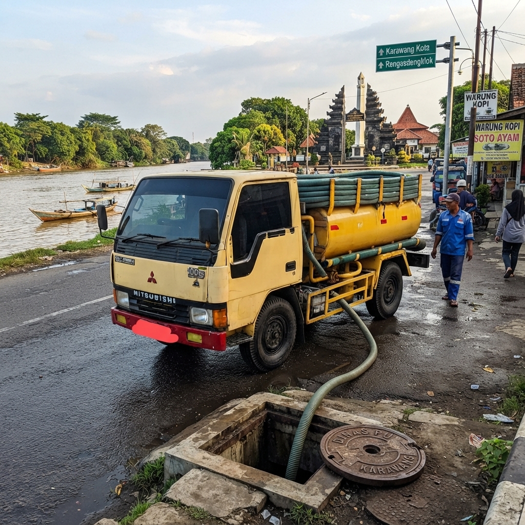 Proses sedot WC di Tanjungpura Karawang