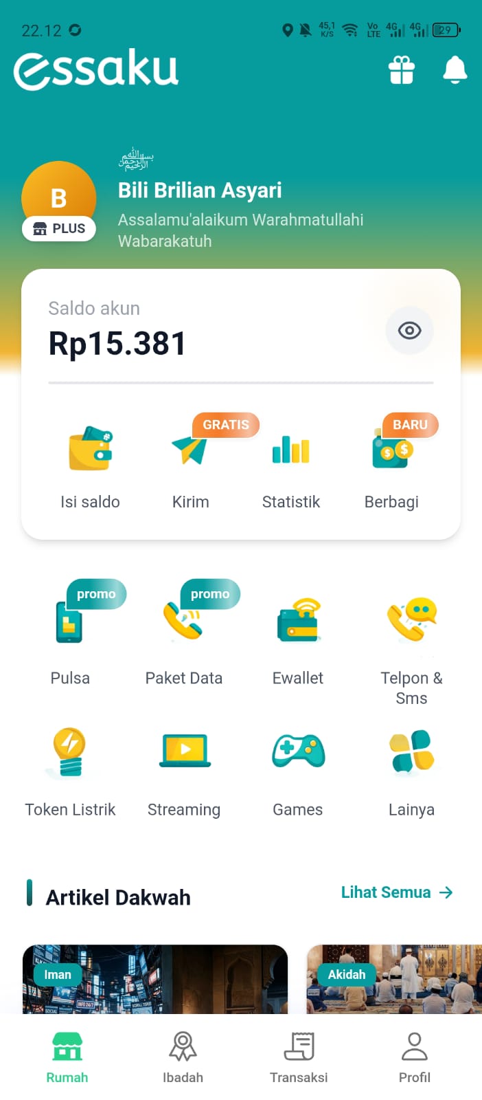 Tampilan aplikasi Essaku Syariah