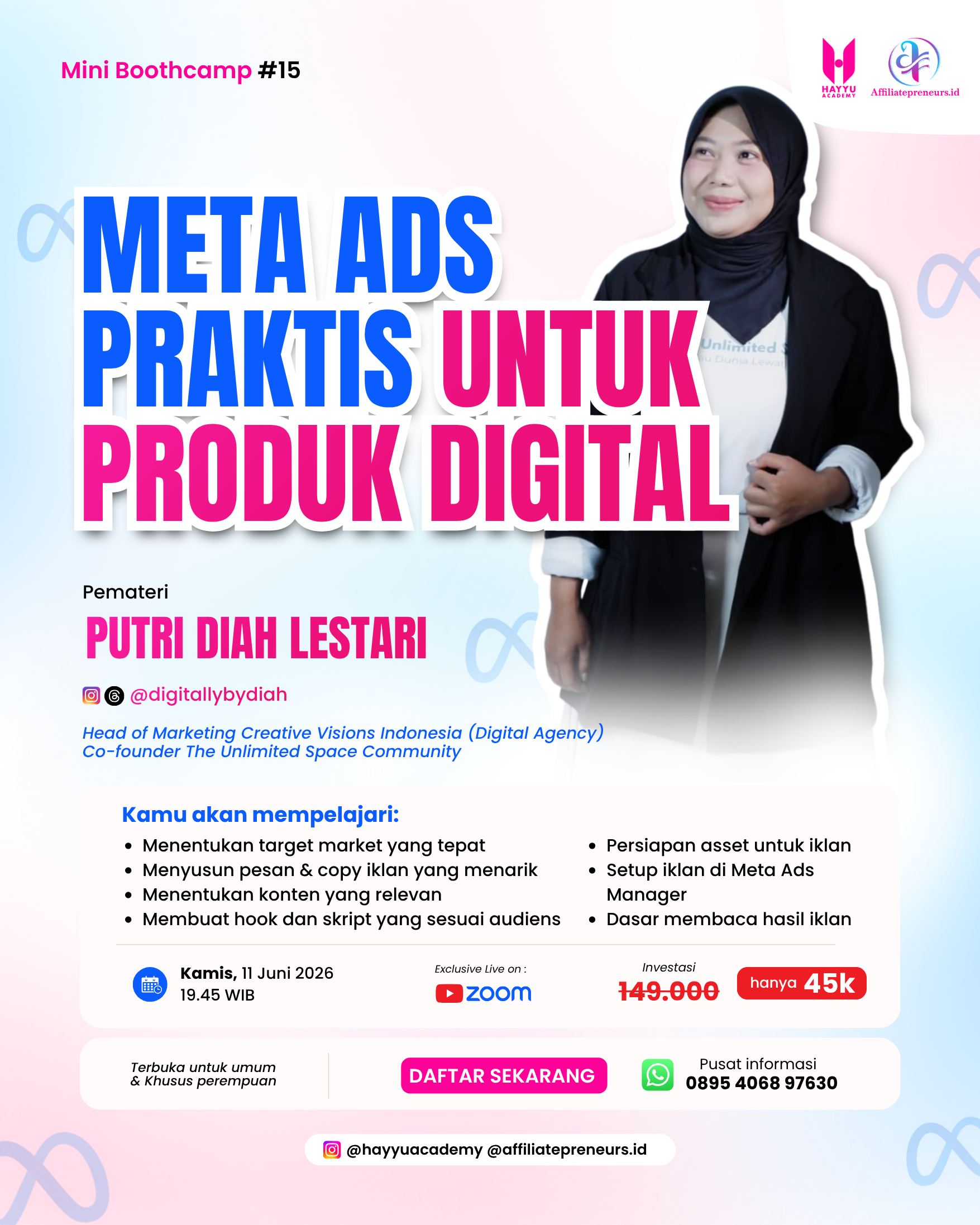 Flyer Mini Boothcamp #15 — Meta Ads Praktis untuk Produk Digital