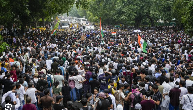 Mass gathering at Jantar Mantar with Indian flags