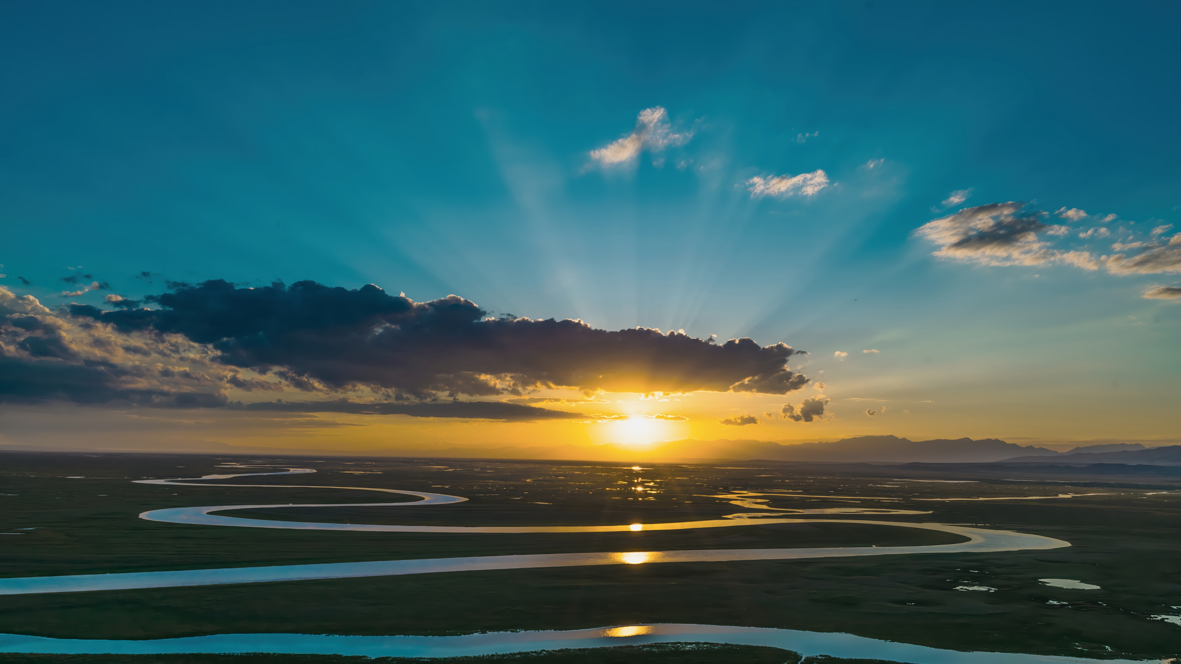 Sunset Wetland River Golden Light