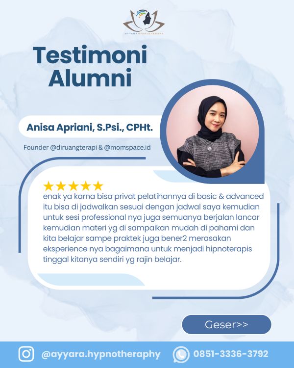 Testimoni Anisa Apriani, S.Psi, CPHt.