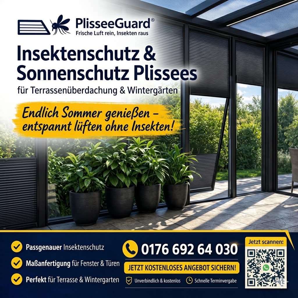 PlisseeGuard Insektenschutz & Sonnenschutz Plissees für Terrassenüberdachung und Wintergärten
