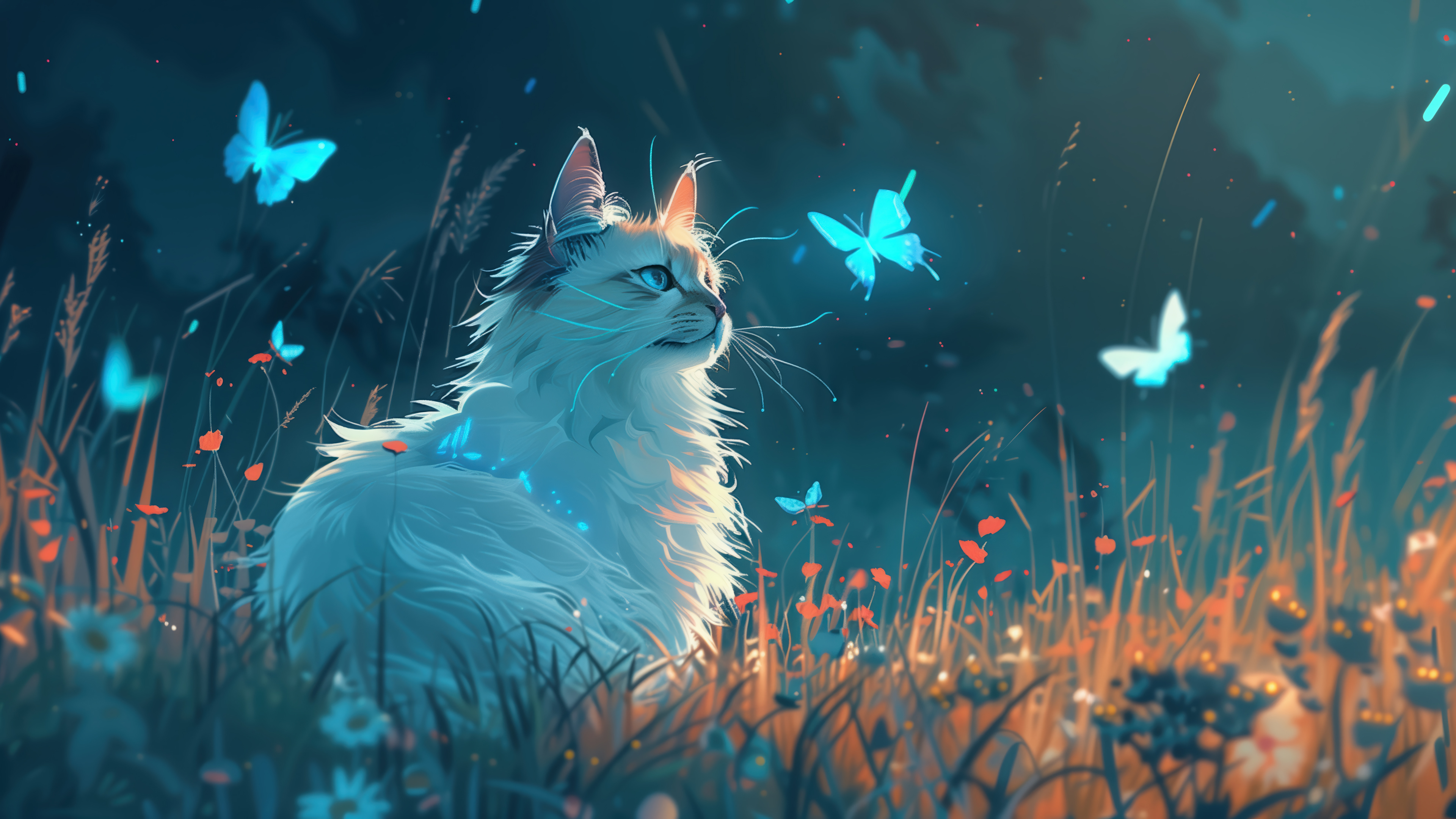 White Cat Blue Butterflies