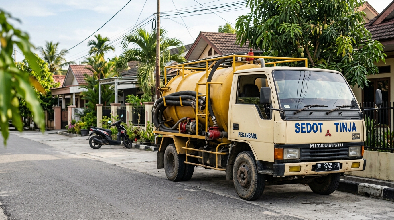 Mobil sedot WC Pekanbaru truk penyedot septic tank profesional dengan teknisi di area pemukiman Pekanbaru