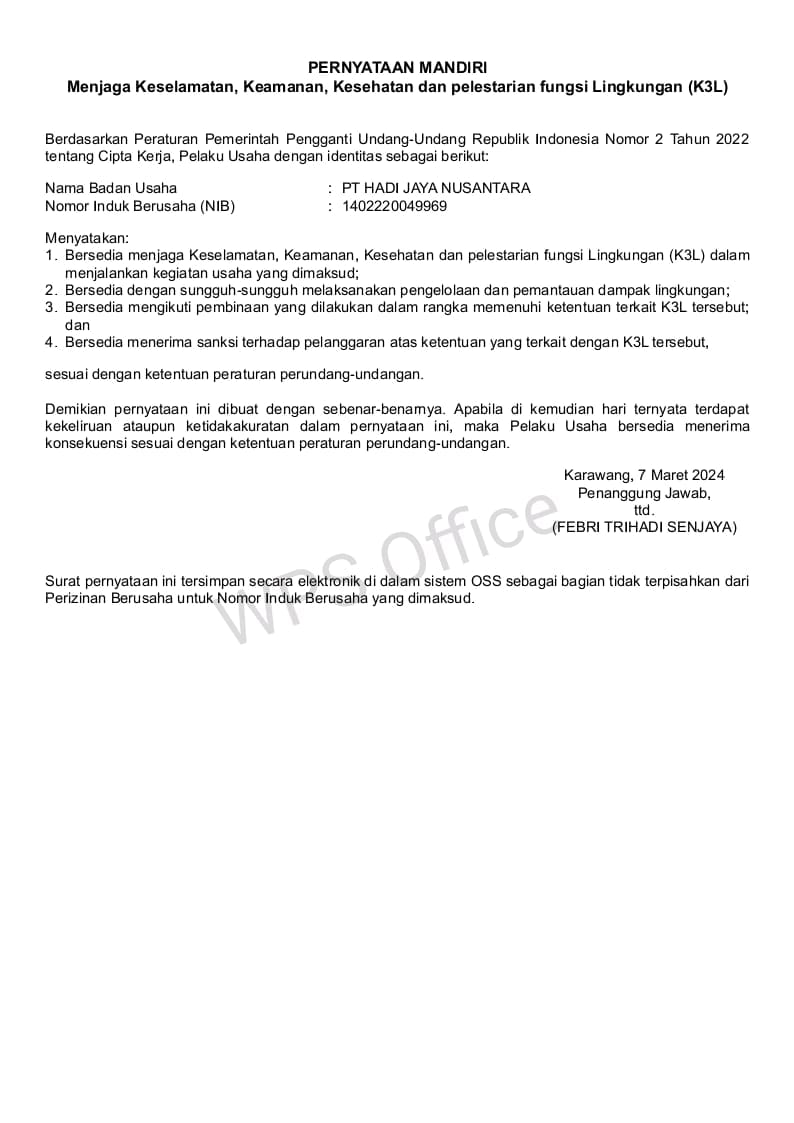 Pernyataan Mandiri K3L