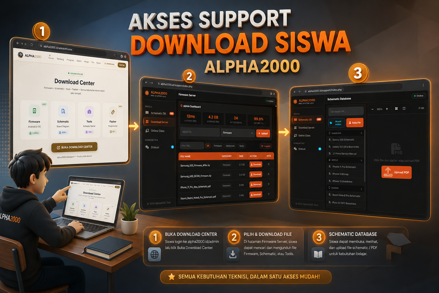 Cara akses Support Download Siswa ALPHA2000